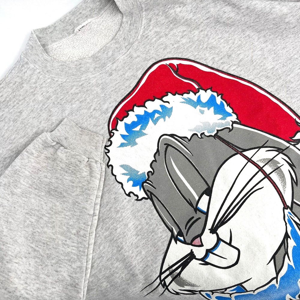 WARNER BROS Women's Sz XL* Vintage 1993 Gray Bugs Bunny Santa Graphic Sweatshirt